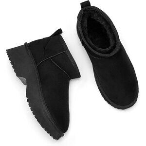 Women's Black Waterproof Winter Boots Warm Fur Lined Anti-Slip Mid-Calf Design